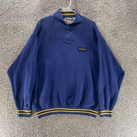 Vintage Izod Sweater Mens Extra Large Blue Yellow Quarter Zip Pullover Cotton - Picture 1 of 11